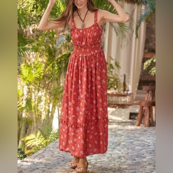 Sundance Artful Ari Maxi Dress Sundress Orange Floral Size Medium - Picture 1 of 8